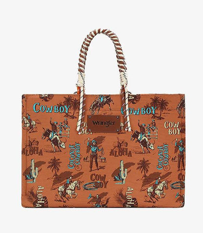 Wrangler Cowboy Dual Sided Print Canvas Wide Tote