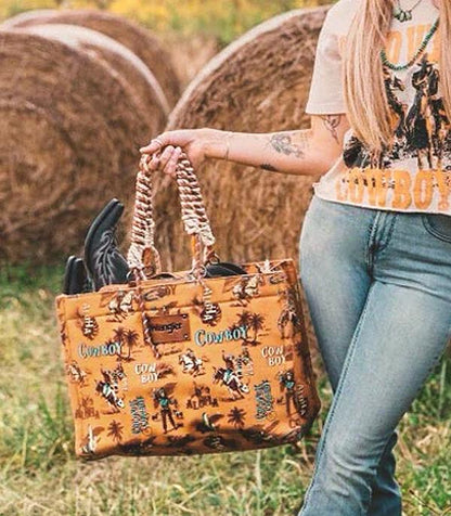 Wrangler Cowboy Dual Sided Print Canvas Wide Tote