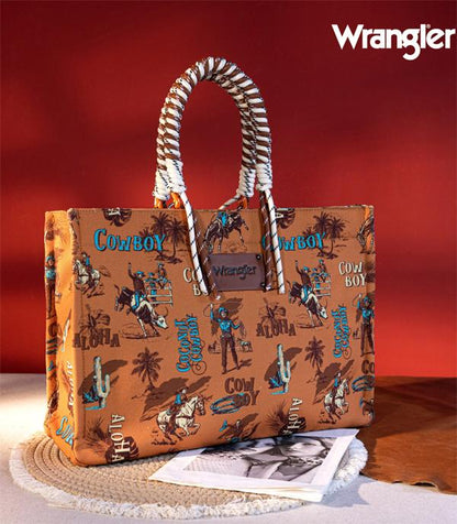 Wrangler Cowboy Dual Sided Print Canvas Wide Tote