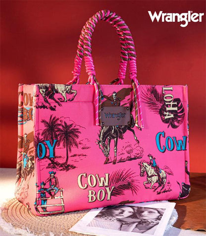 Wrangler Cowboy Dual Sided Print Canvas Wide Tote