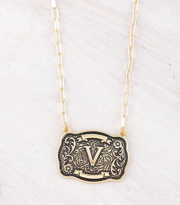 Western Buckle Initial Gold Necklace