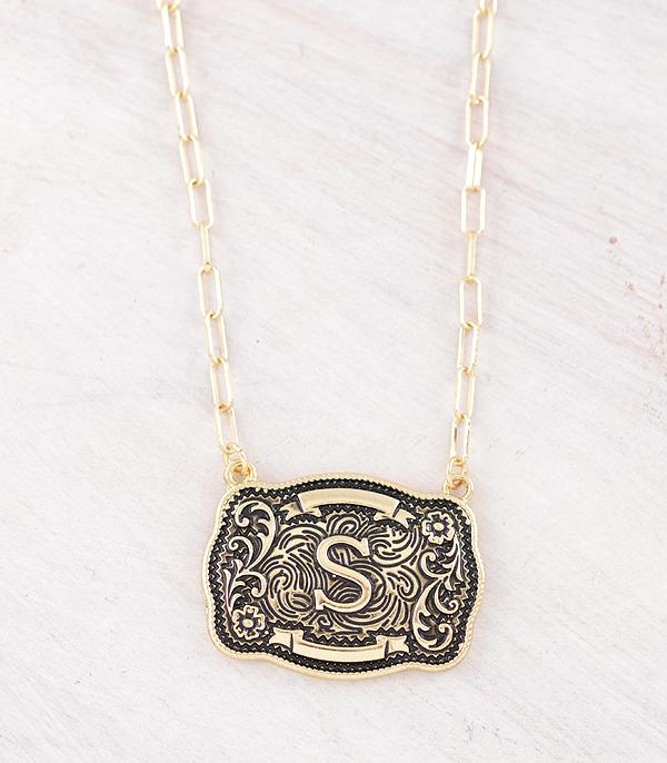 Western Buckle Initial Gold Necklace