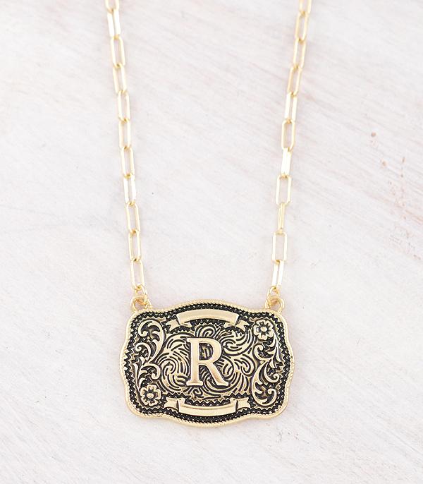 Western Buckle Initial Gold Necklace