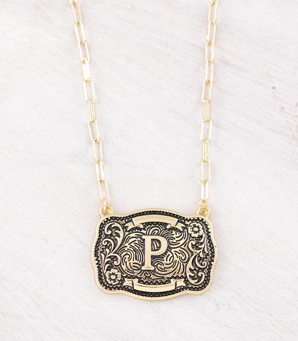 Western Buckle Initial Gold Necklace