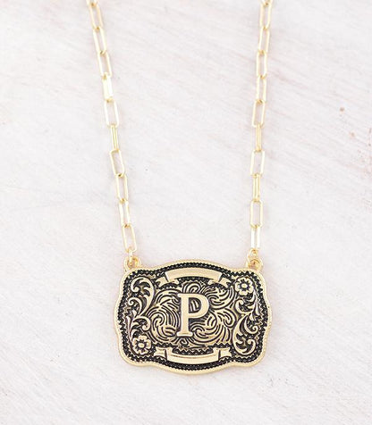 Western Buckle Initial Gold Necklace