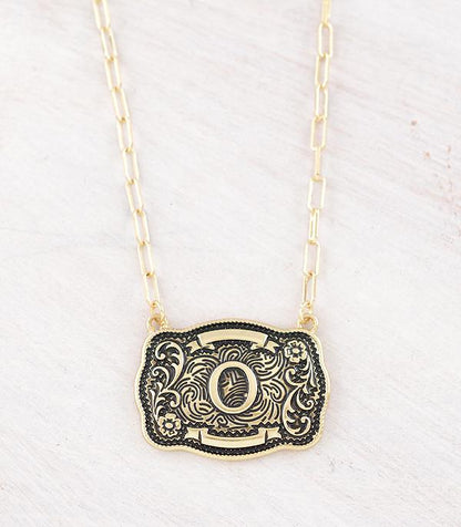 Western Buckle Initial Gold Necklace