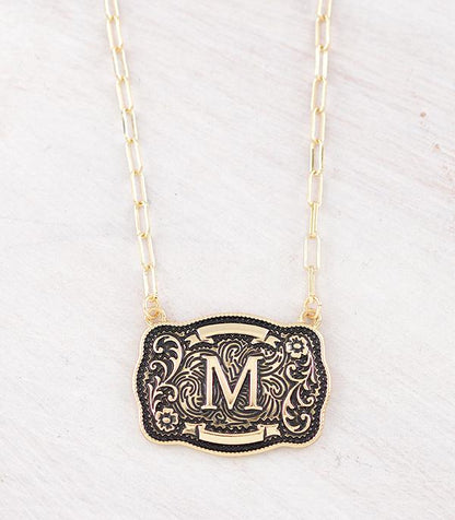 Western Buckle Initial Gold Necklace