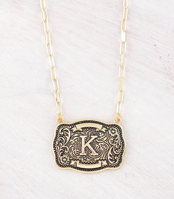 Western Buckle Initial Gold Necklace