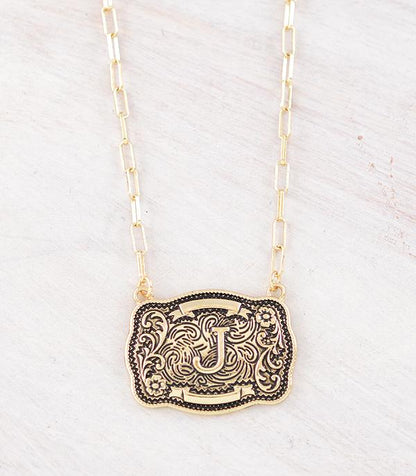 Western Buckle Initial Gold Necklace
