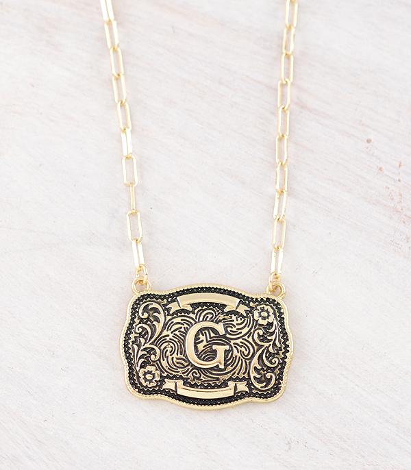 Western Buckle Initial Gold Necklace