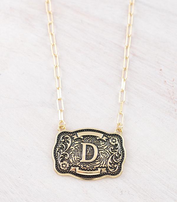 Western Buckle Initial Gold Necklace