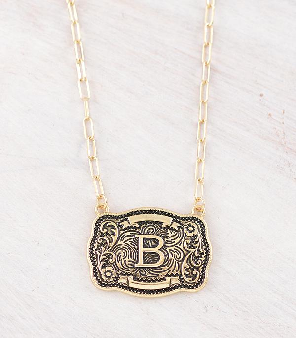 Western Buckle Initial Gold Necklace
