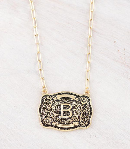 Western Buckle Initial Gold Necklace