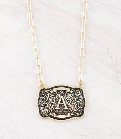 Western Buckle Initial Gold Necklace