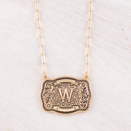 Western Buckle Initial Gold Necklace