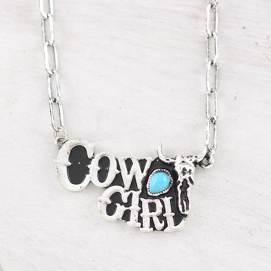Western Cowgirl Turquoise Steer Skull Necklace