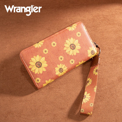 Wrangler Sunflower Print PU Leather Wallet-Brown