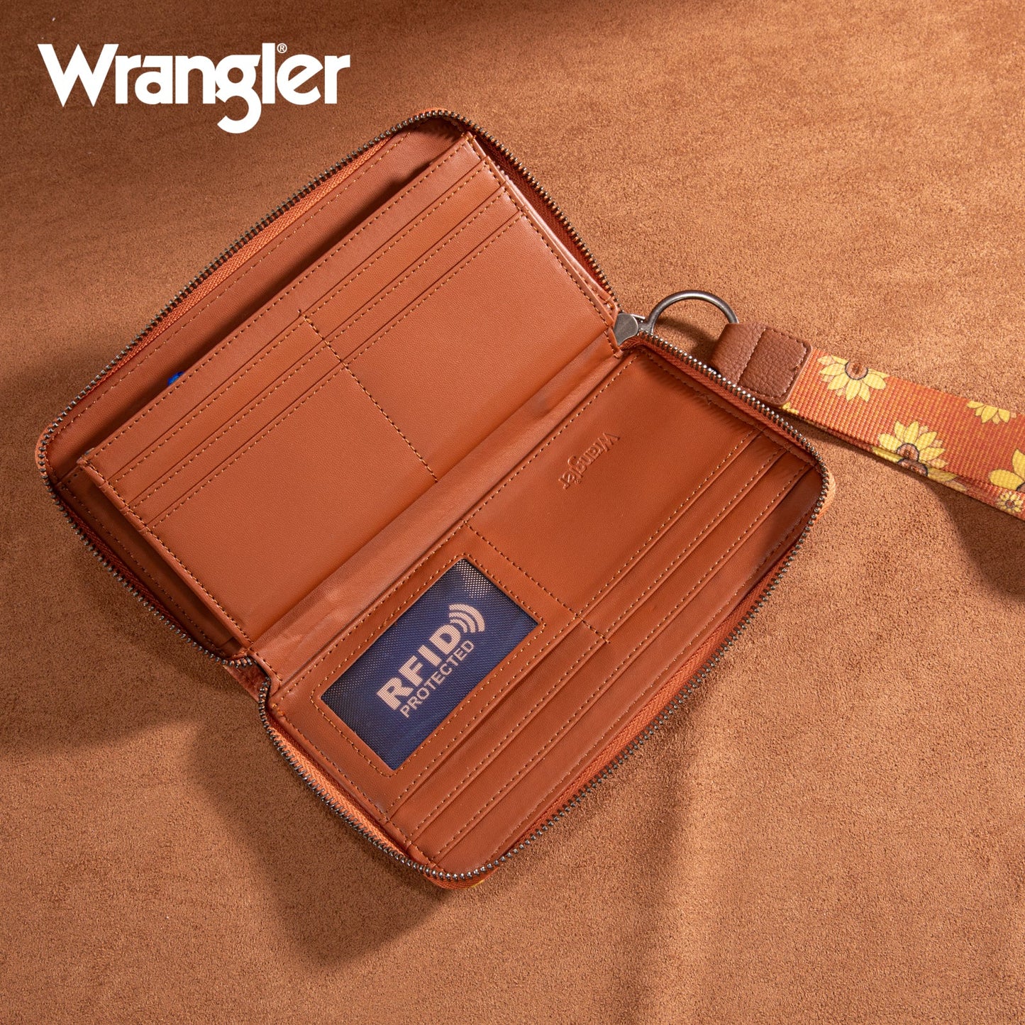 Wrangler Sunflower Print PU Leather Wallet-Brown