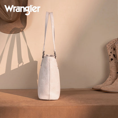 Wrangler "W" Stitch Water Repellent Denim Pocket Zippered Tote Bag- Beige