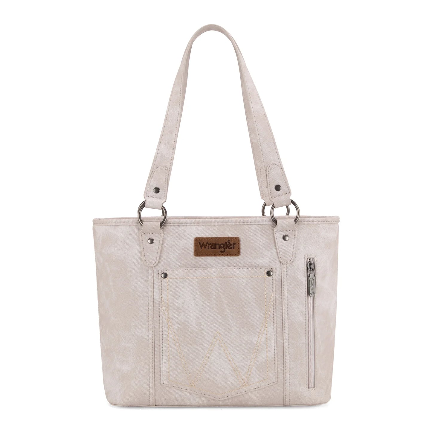 Wrangler "W" Stitch Water Repellent Denim Pocket Zippered Tote Bag- Beige
